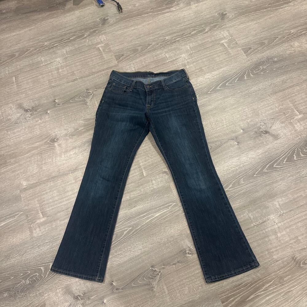 Dark wash low rise flare